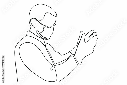Line drawing of a man wearing a mask and applauding