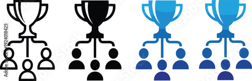 "Teamwork trophy icon set showing group achievement, collaboration success, collective recognition, business award, leadership, unity, partnership, victory"