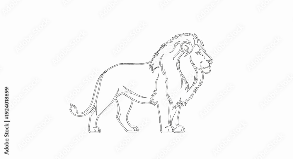 Fototapeta premium Stylized line art illustration of a majestic lion, standing in profile