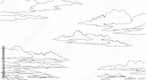 Stylized line art depicts layered, wispy clouds against a white background, suggestive of Japanese art