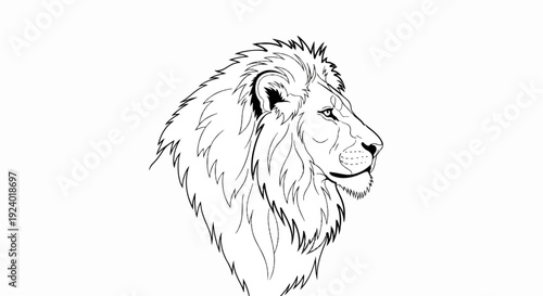 Stylized line art illustration of a lion's head in profile facing right