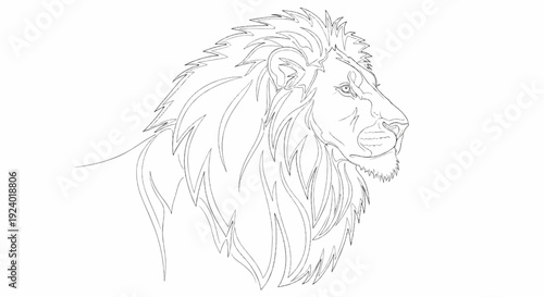 Stylized line art of a fierce lion's head in profile, roaring