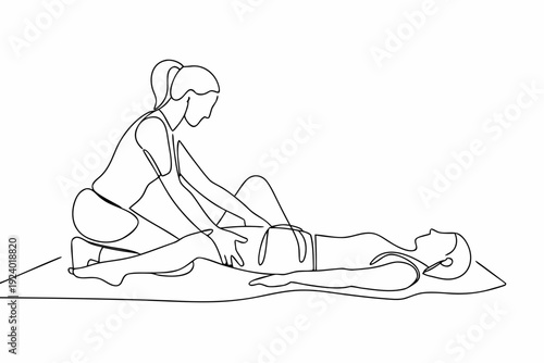 Line art illustration of a woman giving a foot massage to another