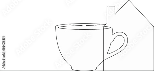 Stylized line art of a house merged with a coffee cup
