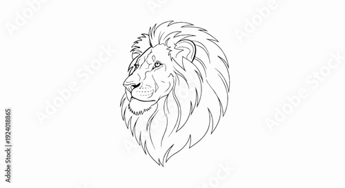 Stylized line art of a lion's head, facing left, with a flowing mane