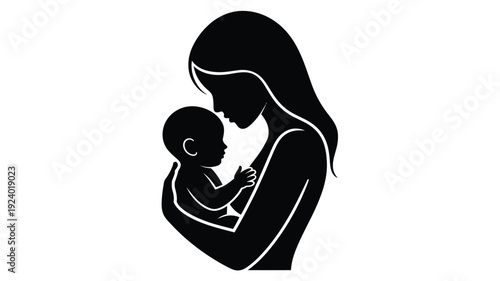 Mother holding newborn baby close in loving embrace silhouette