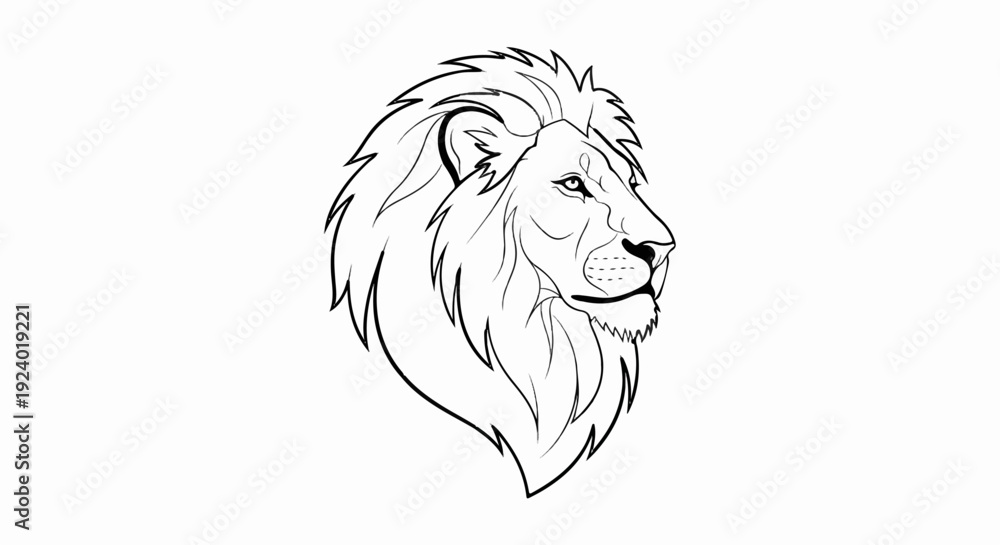 Fototapeta premium Stylized line art portrait of a male lion's head facing right