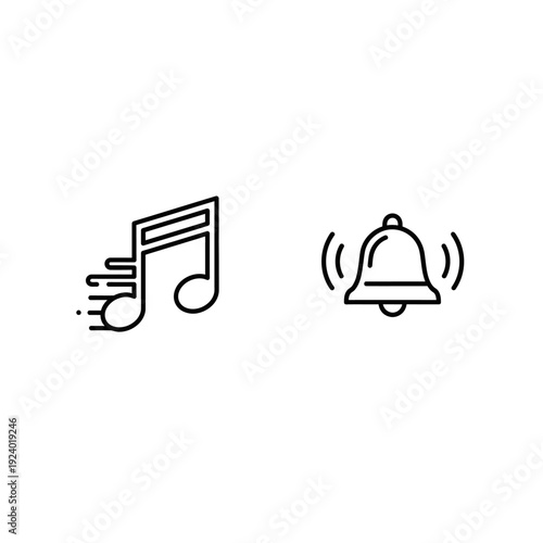 Simple outline icons of a fading musical note with motion lines and a ringing bell, representing fading melody and gentle chime.