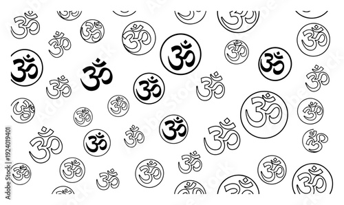 Spiritual seamless pattern featuring sacred om aum symbols for yoga and meditation