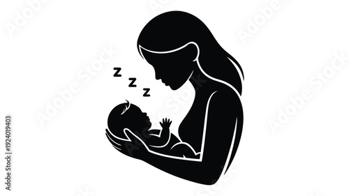 Mother holding sleeping baby close loving care and comfort tender moment silhouette