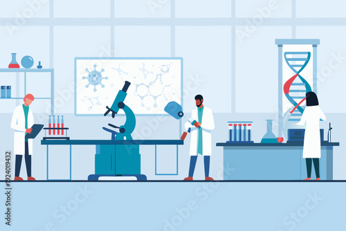 Scientists collaborating in a modern laboratory environment conducting research