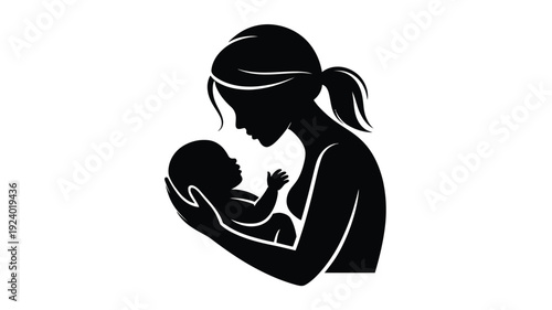 Mother holding newborn baby in her arms silhouette of a woman with infant love and care