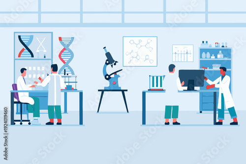 Scientists conduct research in a modern well equipped laboratory setting