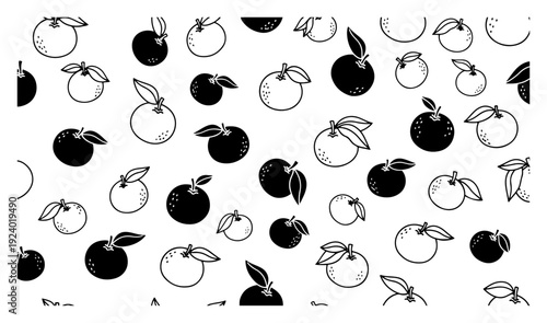 Seamless background pattern featuring fresh citrus orange fruits with leaves