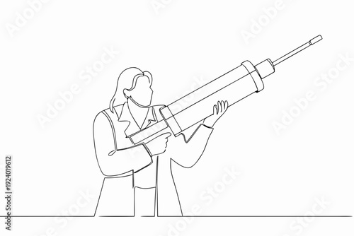 Line drawing of a person holding a large syringe for injection