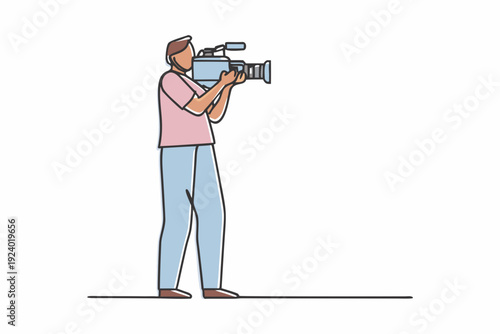 Line drawing of a videographer operating a professional camera on location