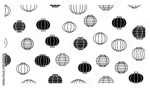 Tableau sur toile Traditional asian paper lantern seamless pattern for festival decoration