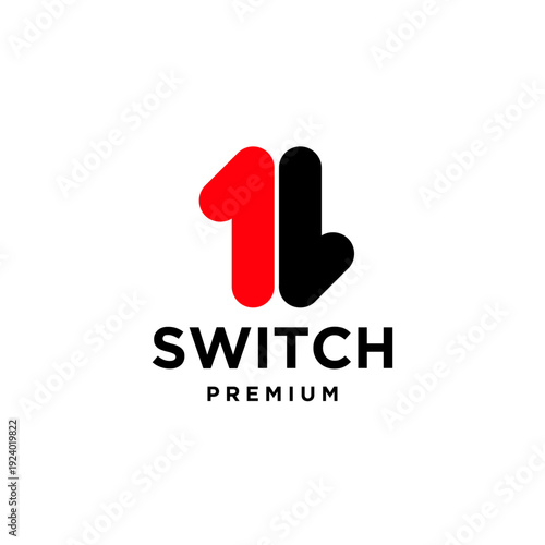 Modern switch logo design featuring stylized red up arrow and black down arrow shapes, creative toggle symbol icon