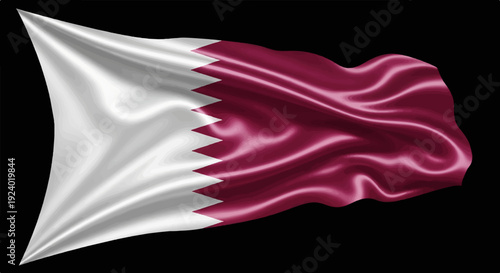 Waving maroon and white flag with jagged edge on black background