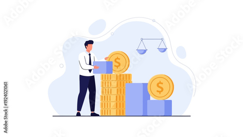 Businessman Stacking Coins, Financial Growth and Investment Concept