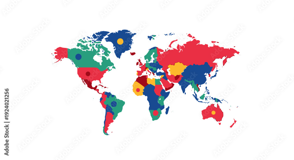 Fototapeta premium Colorful world map illustration with dots representing global connectivity