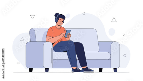 Person Relaxing on Sofa with Smartphone and Headphones - Modern Lifestyle Illustration
