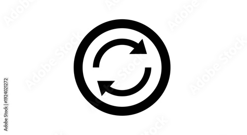 Black Circular Refresh Arrows Icon on White Background