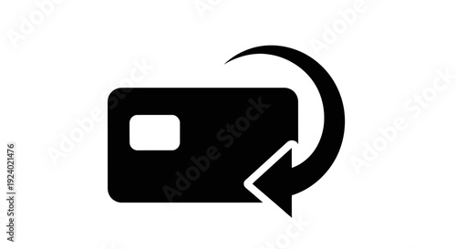 Black Credit Card Icon with Circular Arrow Symbol