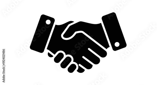 Black and White Icon of Handshake Symbolizing Agreement