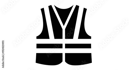 Black Safety Vest Icon with Reflective Stripes