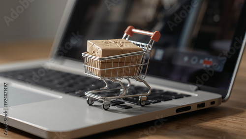 ぬくもりあるPC上でミニカートと小包の質感を捉える