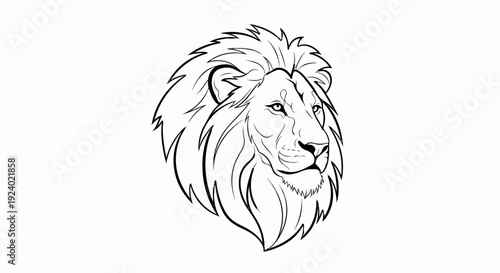 Stylized lion's head with prominent mane, sharp gaze