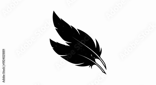 Two black stylized feathers with fine white speckles