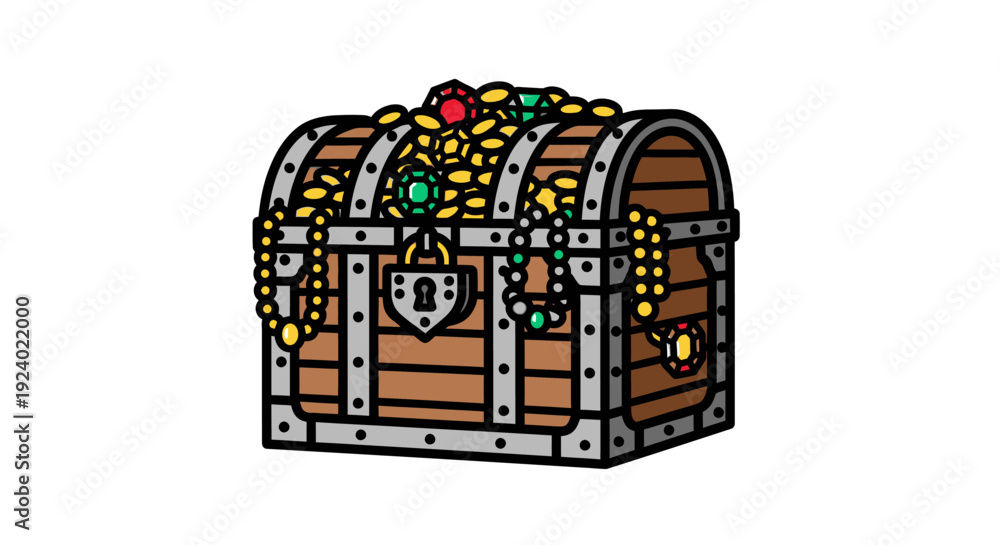Obraz premium Treasure chest overflowing with gold and gems against a white background