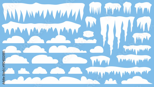 Collection of stylized icicles and snow drifts against a light blue background