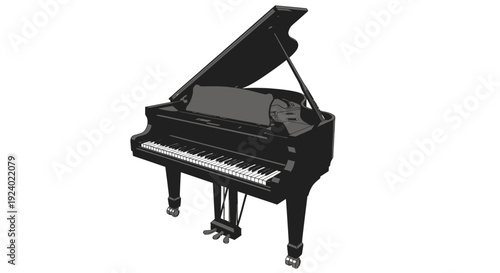 Elegant black grand piano isolated on white background for musical concepts