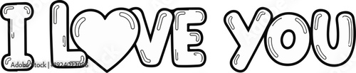 Whimsical bubble letters spell out "I Love You" with a heart