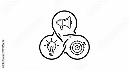 Three interconnected circles representing idea, goal, and communication