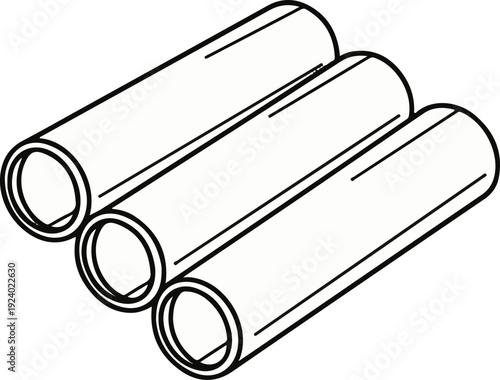Three cylindrical tubes aligned diagonally, shown in outline