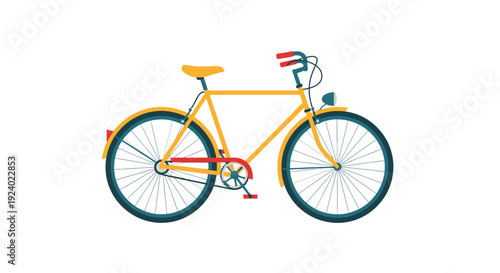 Yellow bicycle illustration on white background for transportation concepts