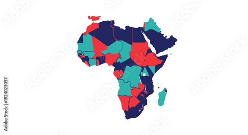 Africa map illustration with colorful regions and white background