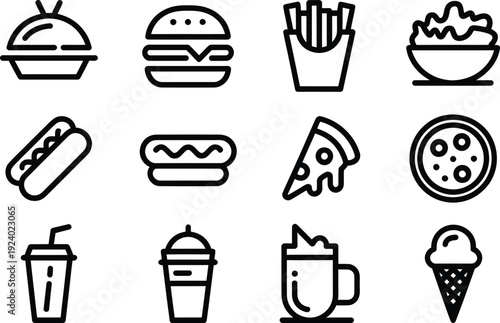 Variety of fast food icons for menu design and advertising