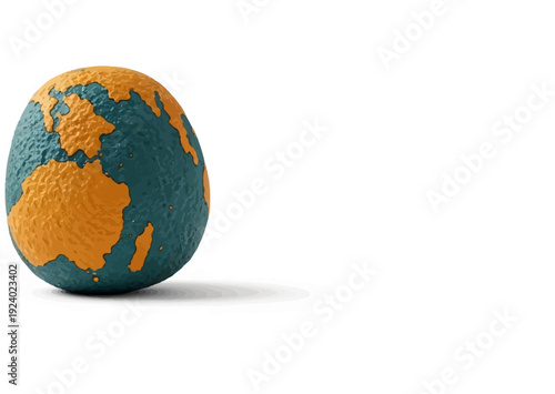 Textured orb with continents, suggestive of a globe, casting a soft shadow