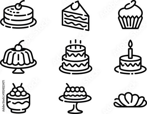 Delicious dessert icons for culinary designs and celebrations