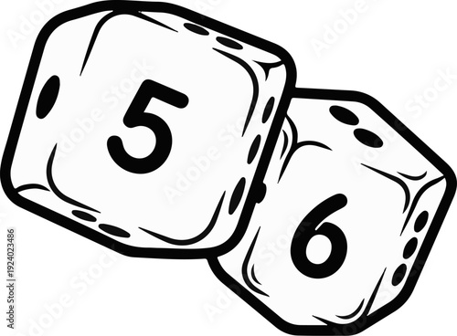 Two dice, one showing a 5, the other a 6, against a white background
