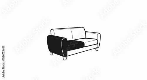 Stylized two-seater sofa with dark left arm and seat