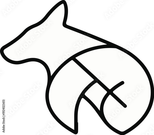 Stylized outline of a quadrupedal creature curled in a resting posture