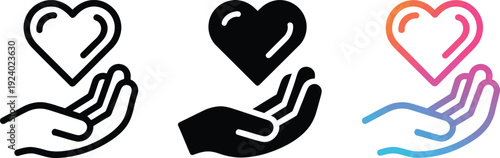Hands holding heart icons in various styles