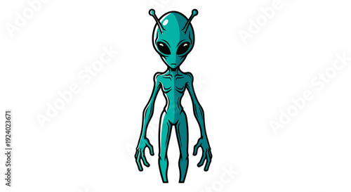 Cartoon alien character illustration with antennae and large eyes on white