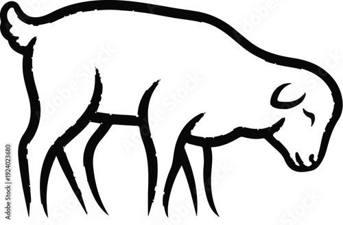 Stylized outline of a sheep or goat grazing, drawn in bold black lines